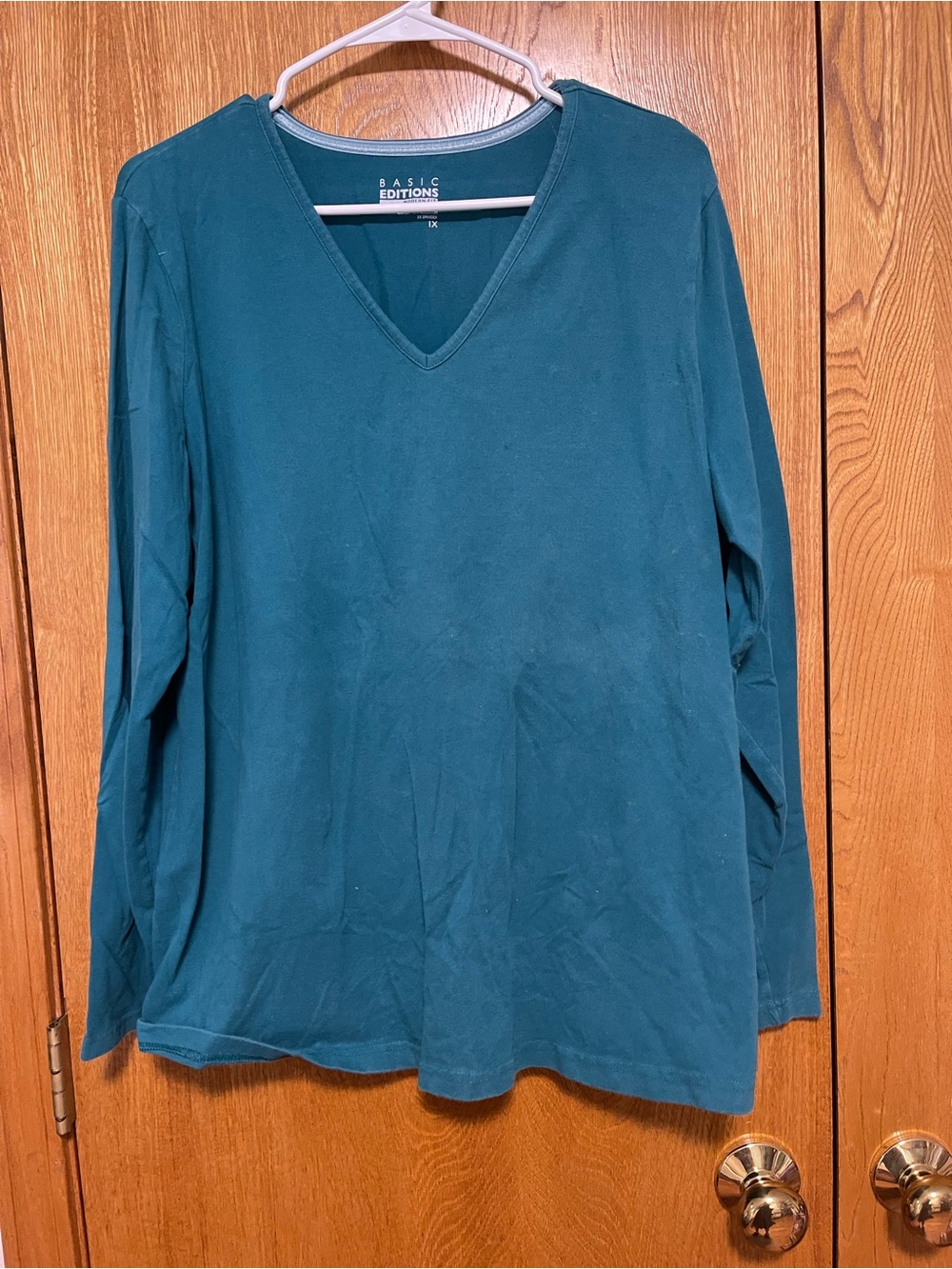 Basic Editions Teal V-Neck Long Sleeve Tee